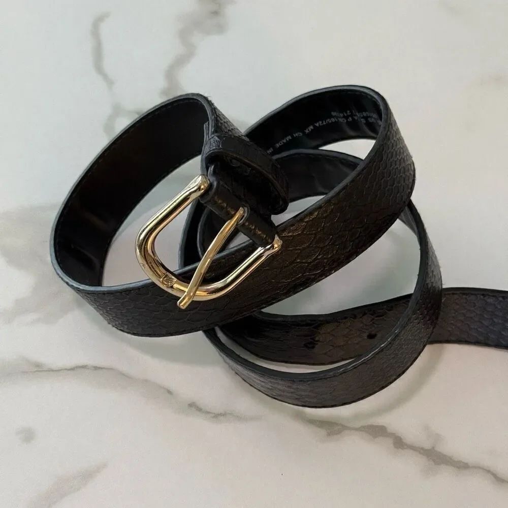 H&M women’s vinyl black snake print belt size small